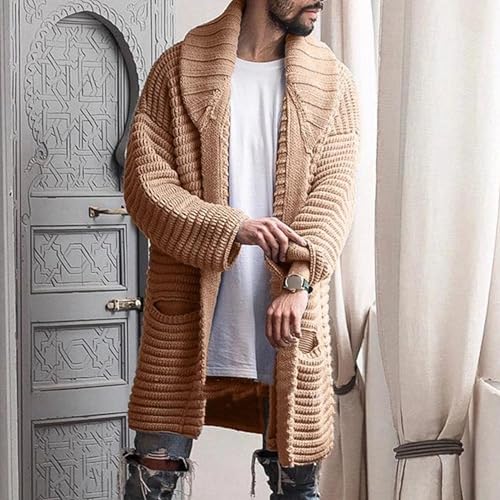 Men's Cardigan Relaxed Fit Long Sweater Ribbed Knitted Shawl Collar Sweater Cable Warm Casual Winter Sweaters2