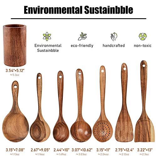 Set di 7 spatole in legno di teak naturale utensili da cucina cucchiaio in legno - immagine 5