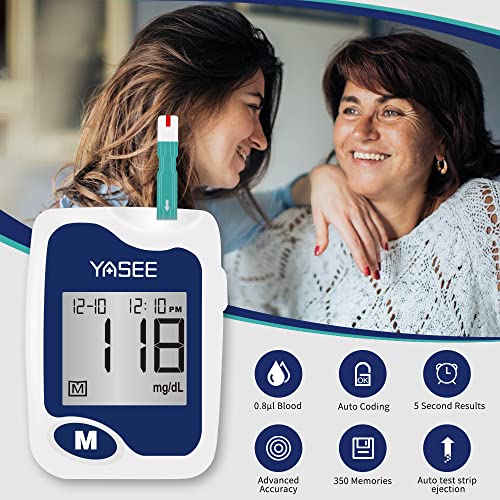 Blood Glucose Monitor Kit-Yasee Diabetes Testing Kit With 100 Blood Sugar Test Strips,100 Lancets,1 Glucose Meter,1 Lancing Device,Auto-Coding Glucometer For Home Use #TOP1