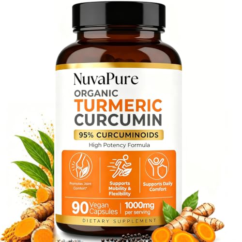 Nuvapure Turmeric with Black Pepper High Absorption Turmeric Curcumin Reduce Joint Stiffness Discomfort Long-Term Wear Daily Joint and Immune Health Support 90 Capsules (1PC)
