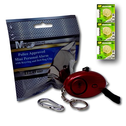 Minder Mini Key Ring Personal Attack Rape Alarm 140db with Flashlight + Spare Battery Set - Secured by Design Approved (UK Police Preferred Specification) (Red)