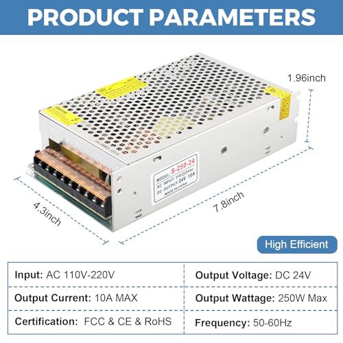 Image of 24V 10A 240W Power Supply AC /DC Adapter Universal Regulated Switching AC 110-220V to DC 24 Volt 10 Amp Converter Transformer LED Driver for LED Strip Light CCTV Camera
