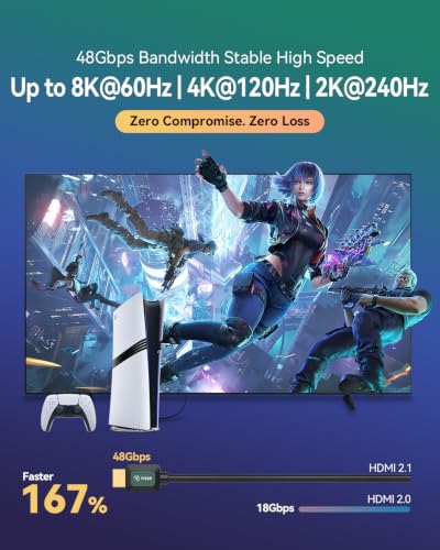 Image of FIBBR HDMI 2.1 Cable 10 ft 8K@60Hz 4K@120Hz 48Gbps VRR ALLM HDR eARC | High Speed, Reliable HDMI Cord for Gaming Console (PS5 /Xbox etc.) /Projector /Home Theater /TV /Monitor /Computer