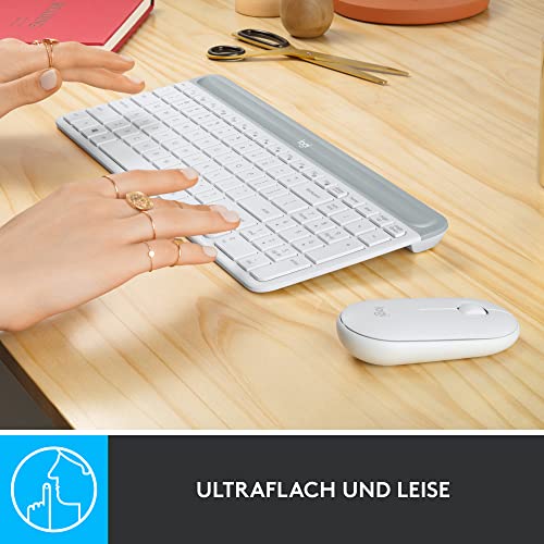Logitech MK470 Slim Combo Kabelloses Tastatur-Maus-Set, 2.4 GHz Verbindung via Nano-USB-Empfänger, 10m Reichweite, 18-Monate Batterielaufzeit, PC/Laptop, Deutsches QWERTZ-Layout - Weiß – Bild 4
