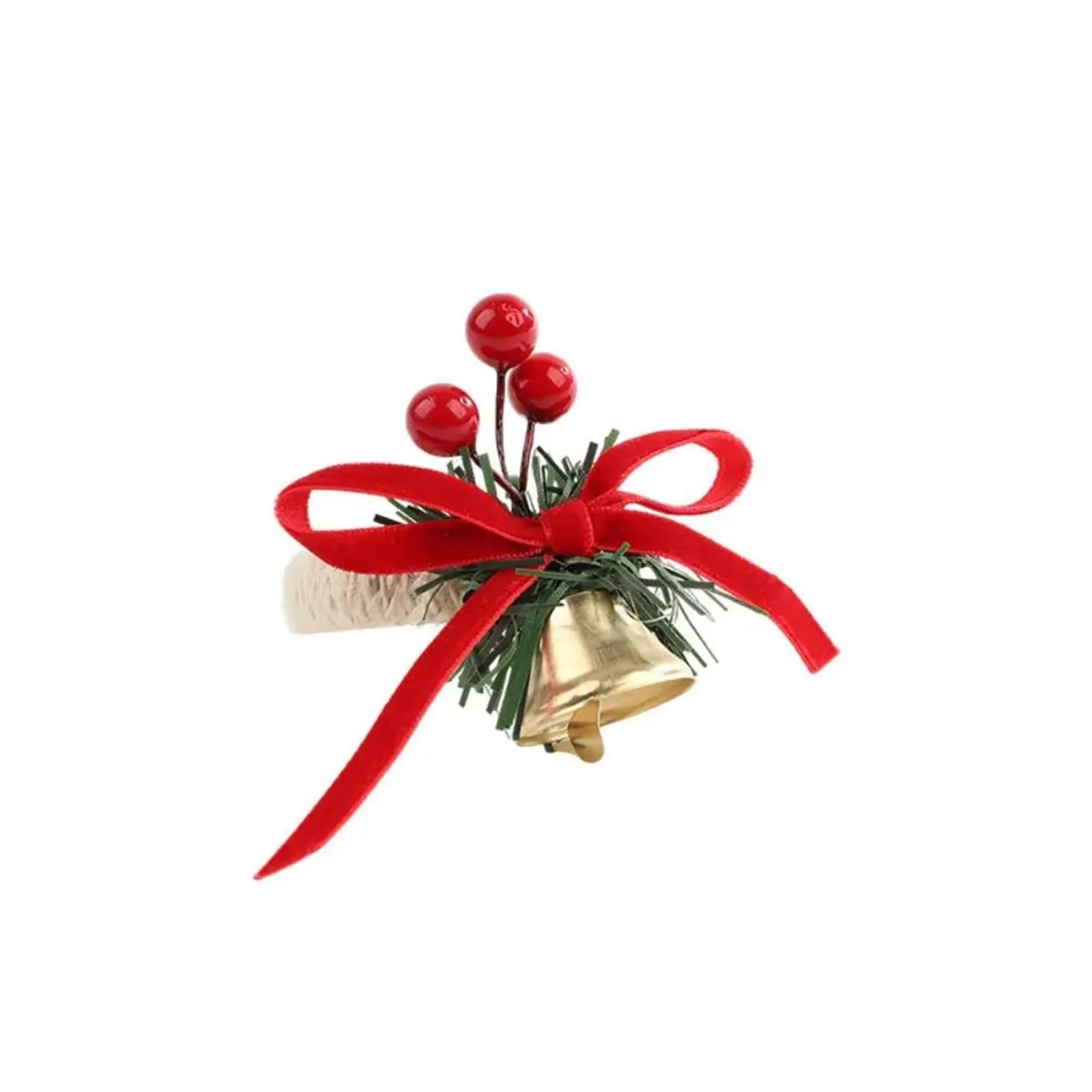 10pcs Bowknot Christmas Bell Napkin Ring with Red Fruit Pinecone Festive Woven Handmade Elegant Table Decoration for Wedding Banquet Dinner