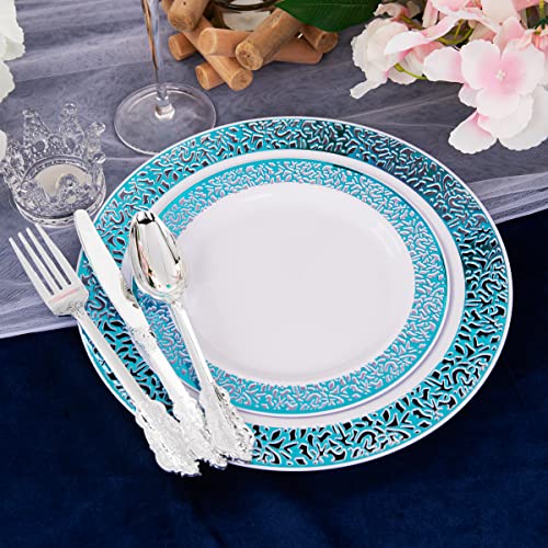 WELLIFE Blue Plastic Dinnerware Set: 60 Plates, 30 Cups, 30 Cutlery, Perfect for Parties