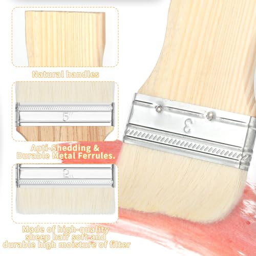Thinp Set de 3 Pinceles Planos Paddle, Pincel Ancho Grandes de 3/4/5 Pulgadas con Mango de Álamo, Pinceles de Lana para Pinturas al Óleo y Acrílicas miniatura 3