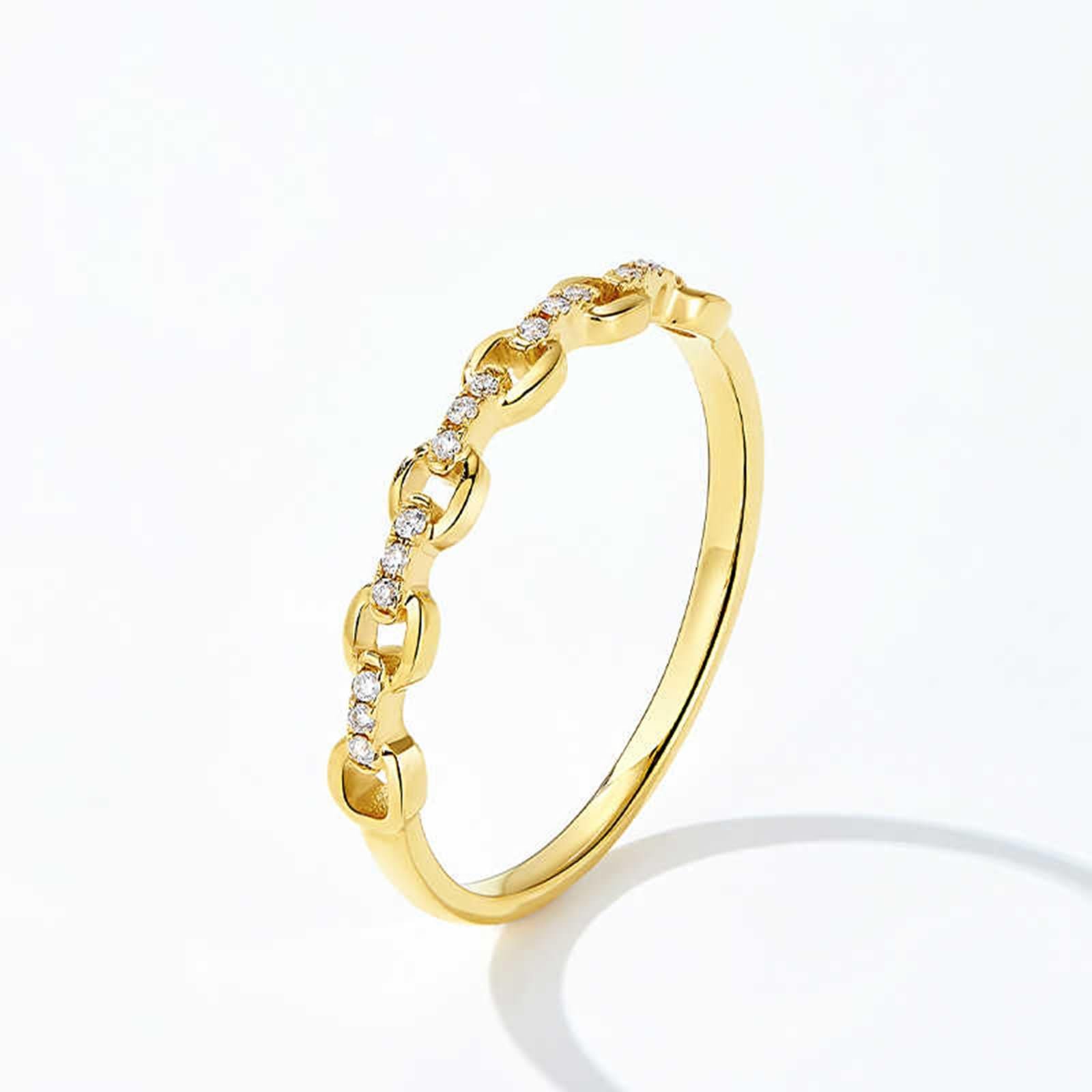Anillo de compromiso de oro amarillo de 9 quilates, 14 quilates, 18 quilates, cadena hueca con diamante de 0,05 quilates