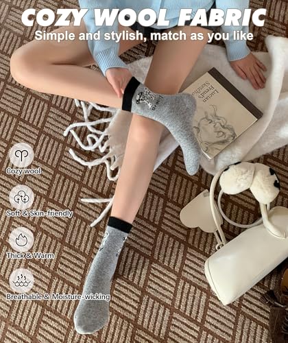 Image of IIG 5 Pairs Women's Vintage Style Thick Wool Warm Winter Crew Socks
