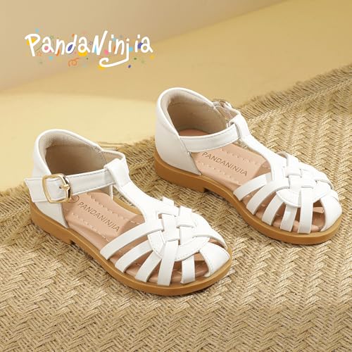 Image of PANDNAINJIA Toddler Girls Sandals T-Strap Dress Summer Shoes | Litte Kids Closed Round toe Strappy Adjustable Non-slip Flower Girl Wedding Party Sandal