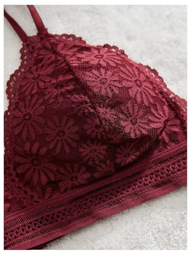 Image of RoseSeek Women's 4 Pack Floral Lace Adjustable Straps Wireless Bra Scallop Trim Molded Bralettes Sets