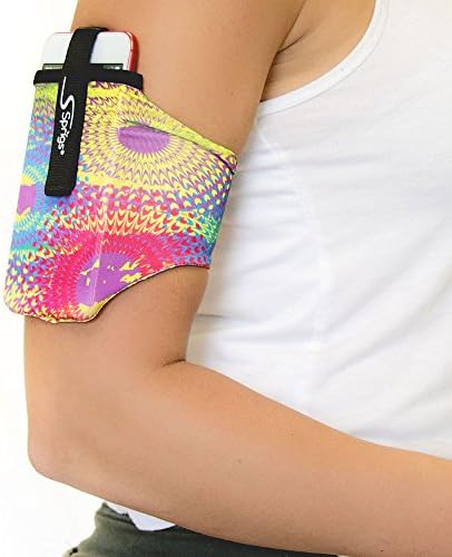 Sprigs Armband for iPhone 11/x/xr/8/7 Plus, Galaxy S10/S9, Google Pixel 4. Lightweight & Comfortable Running Armband, Stretches to Fit All Phones with Case - Spin Art, Medium