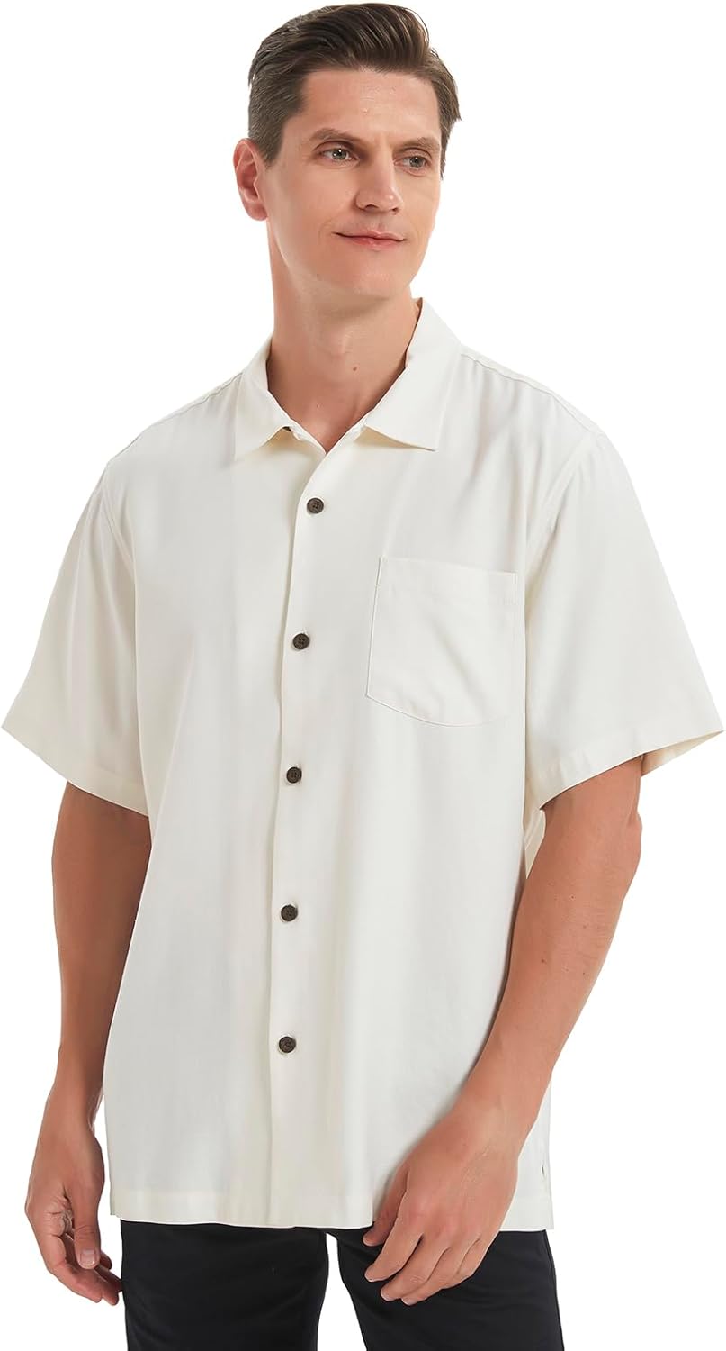 Men's Silk Button Down Shirts Short Sleeve Casual Tropical Holiday Hawaiian Shirts - Image 3