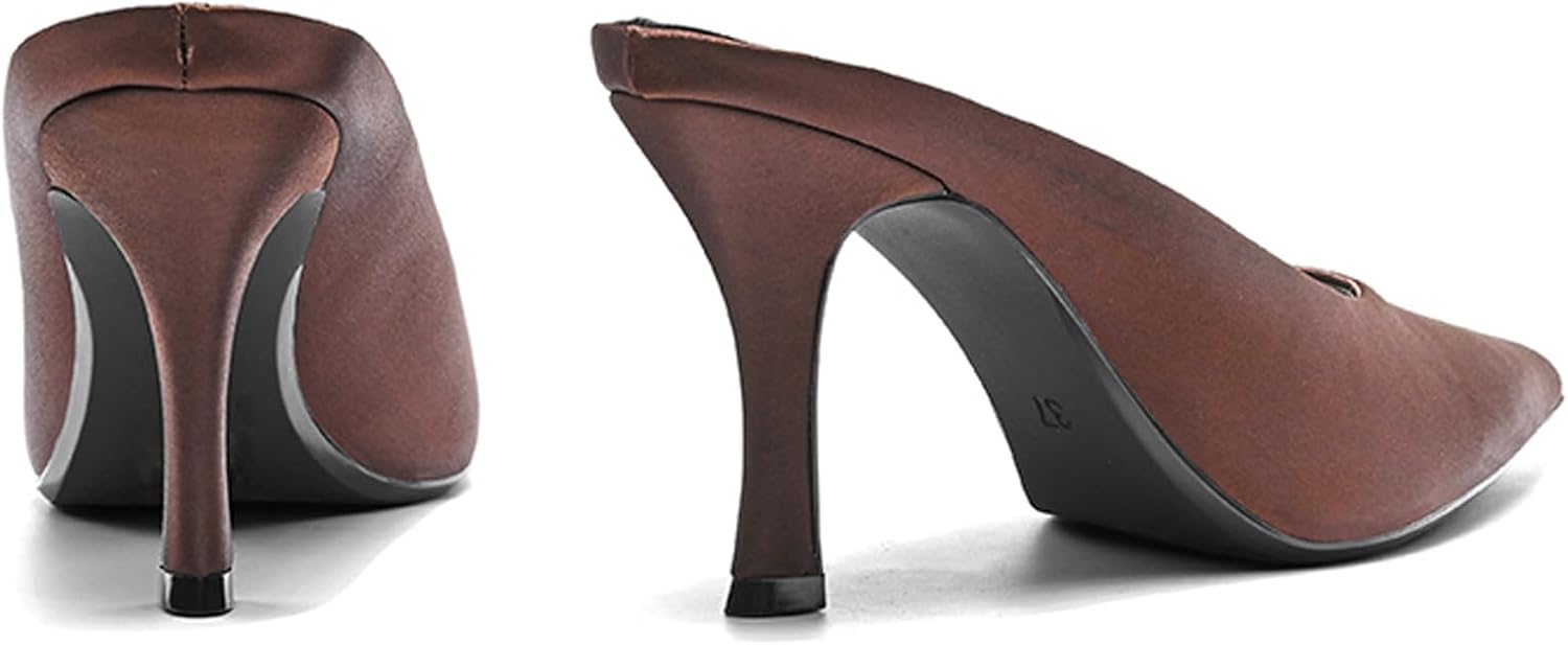 Women's Satin Closed Pointed Toe Stiletto Mules Slides Fashion Slip On Comfort Kitten Heel Slingback Party Clogs Pumps Backless Low Heel Dress Sandals for Wedding Dinner Prom - Image 5