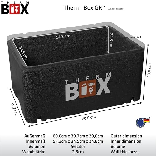Foto von THERM BOX Styroporbox Groß GN 1/1 Innen: 54x34,5x24cm 46-Liter Isolierbox Warmhaltebox Kühlbox Thermobehälter Wiederverwendbar