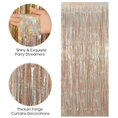 Image of 2 Pack Fringe Curtains Backdrops, Foil Fringe Curtains, Door Streamers for Birthday Wedding Bridal Shower Holiday Graduation Party Decorations, Photo Booth Backdrops, Glitter Champagne