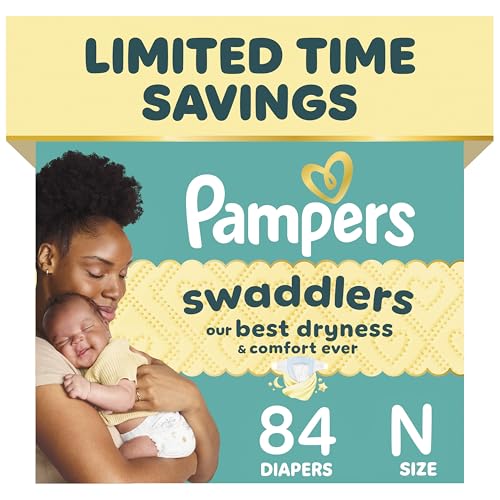 Pampers Swaddlers Diapers, Size 0 (up to 10 lbs), 84 Count, Absorbent, Keeps Baby Dry and...