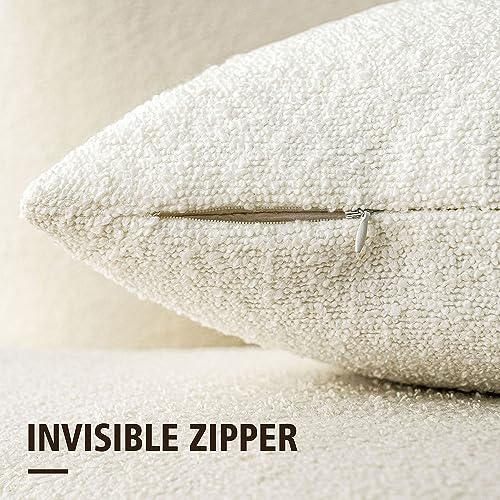 Image of Foindtower Decorative Textured Boucle Throw Pillow Covers Accent Solid Pillow Cases Neutral Soft Cozy Couch Cushion Case for Chair Sofa Bedroom Living Room Home Decor 24 x 24 Inch,White