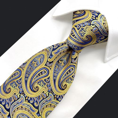 S&W SHLAX&WING Gravata masculina gravata amarela azul Paisley seda extra longa 160cm