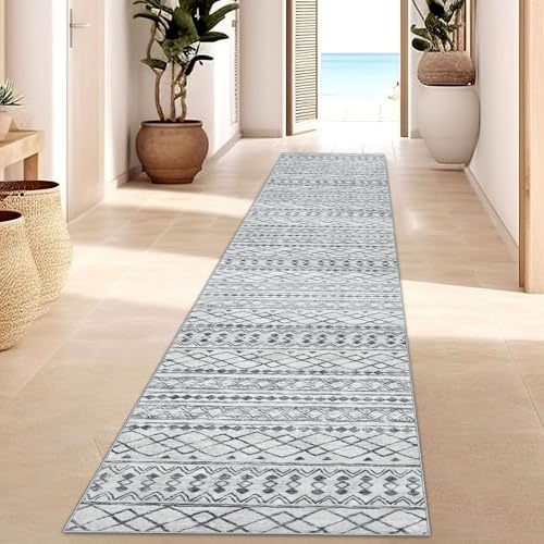 KUTA Washable Hallways Runner Rug 2x12 Boho Geometric Grey Vintage