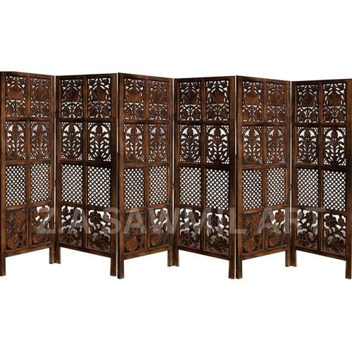 Image of Wooden Partition for Living Room, Privacy Divider, Wooden Room Separator, Divider for Office, Partition for Puja Room, (Mix Frame Design - Brown) (5 Feet - 6 Panels)
