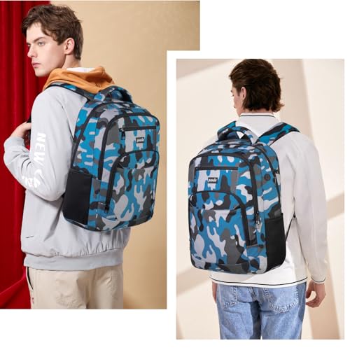 Image of Paude 17 inch Backpack for Men,College Backpack School Bookbag for Teens,Travel Laptop Bookbag with USB Port and Headphone Hole,Camouflage Blue