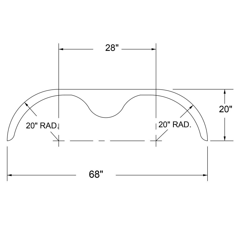 68x10-3/4 Smooth Aluminum Tandem-Axle Teardrop Trailer Fenders - One Piece