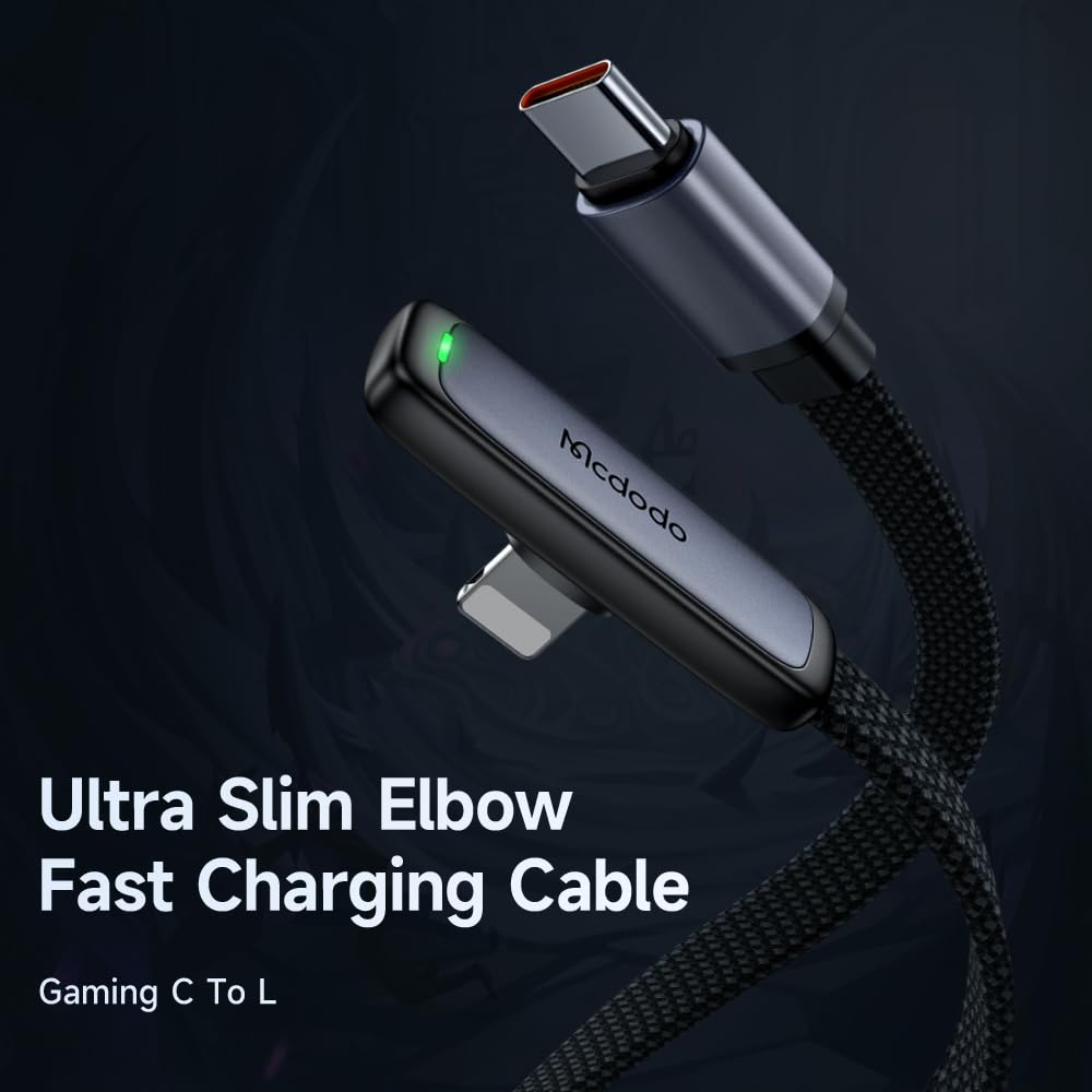 mcdodo Câble USB C vers Lightning 36 W pour iPhone - Câble de charge USB C court à 90° - En nylon C - Pour iPhone 14, 13, 12, 11, XS, XS Max, XR, X, 8, 8Plus, 7, 7Plus, 6s, 6s Plus, 6, 6 Plus, iPad