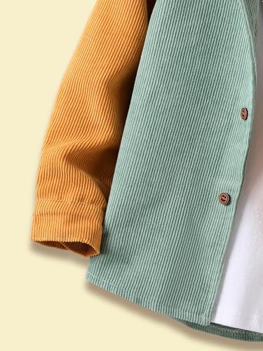 Boys Corduroy Jacket Color Block Hooded Coats Casual Autumn Clothes Long Sleeve Outerwear Hoodie Jackets for 4-7 Years4