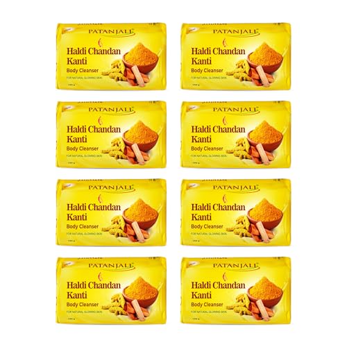 Patanjali Haldi Chandan Kanti Body Cleanser Soap for Men and Women(150g, Pack of 8), Nourishing & Moisturizing, Natural Aloe Vera Soap for Soft Skin