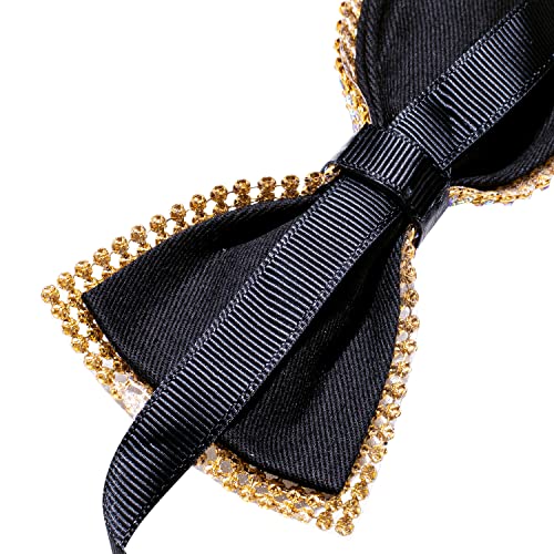 Image of Hi-Tie Pretied Bow Ties for Men Wedding Formal Bow Tie Handkerchief Cufflinks Lapel Pin Set Party Formal Mens Bowtie Set, Crystal Gold, Medium