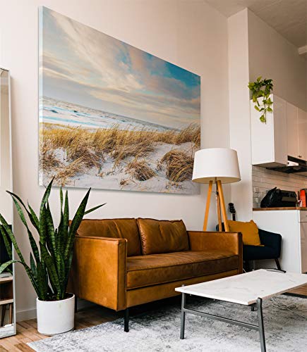 Atemberaubende Nordsee Bilder als XXL Leinwand-Wandbild 200cm x 150cm, Motiv Dünen, Strand & Küste. EIN Panorama-Bild für Wohnzimmer, Schlafzimmer. Fertig aufgespannt auf 4cm Holz-Keilrahmen