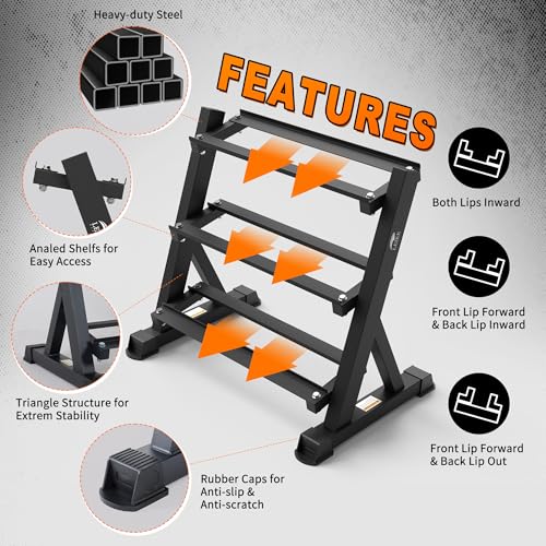 Image of Leikefitness Dumbbell Rack 3 Tier Heavy Weight Organizer Dumbbell Storage Stand Holder 1100lbs Capacity Quick Assembly Dumbbell Weight Storage Rack For Home Gym, Black (Rack Only)