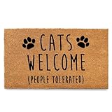 MAINEVENT Cats Welcome People Tolerated Doormat 30x17 Inch, Black Cat Welcome Mat Gift, Cat Door Mat for Outdoor Entrance & Covered Areas