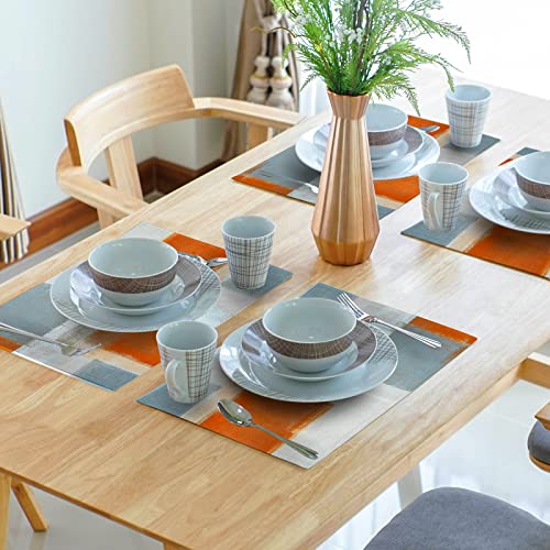 Grey And Orange Placemats Set Of 4,Washable Heat Resistant Non-Slip Gray Placemats For Dining Table Coffee Kitchen Decor Modern Art Farmhouse Cloth Table Mat 12X18 Inch Burnt Dark Orange Place Mats #TOP1