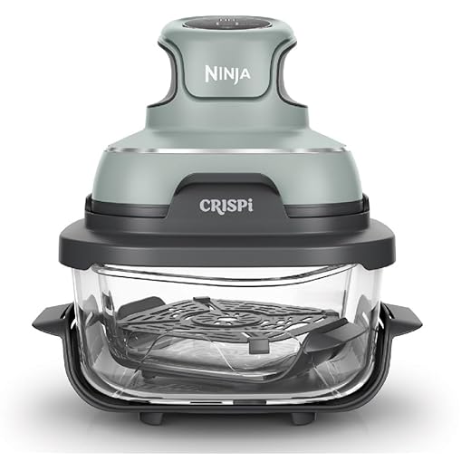 Ninja CRISPi Tragbare Luftfritteuse, 3,8 l, 4-in-1: Air Fry, Braten, Warmhalten, Recrisp, platzsparendes kompaktes Design, 2 x abnehmbare Glasbehälter und Deckel, 1700 W, Salbei FN101UKSG