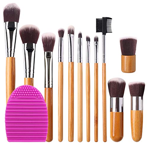 BEAKEY 12+2 Pcs Makeup Brush Set, Premium Bamboo Handle Synthetic Bristles, Kabuki Foundation