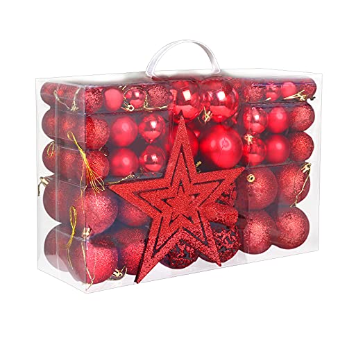 Naler 101pcs Red Christmas Ball Ornaments for Christmas Tree, Shatterproof Christmas Tree Balls Decorative Baubles Hanging Ornaments for Xmas Tree Home Garden Decoration