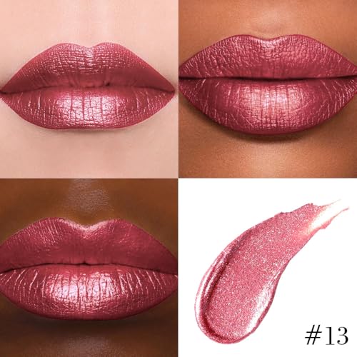Image of evpct Mauve Red Metallic Glitter Lip Liner and Lipstick Combo Lip Gloss Stain Set Makeup for Women Long Lasting Waterproof 24, Red Metallic Shimmer Frosted Iridescent Glossy Liquid Lipstick 13