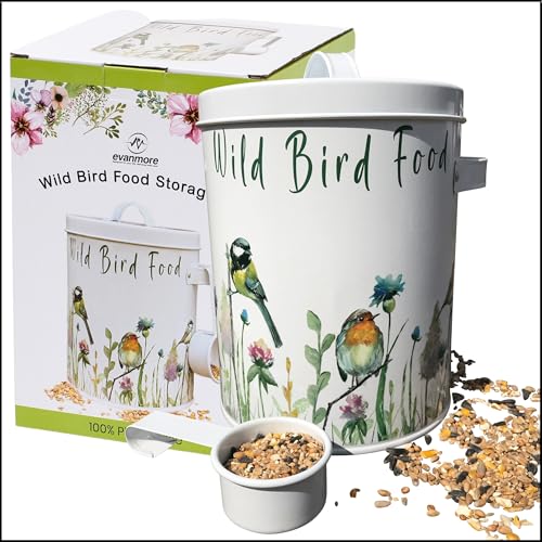 Wildvogelfutter Vorratsdose Gartenvögel Samenfutter Metallbehälter 4L (2kg) Kanister mit Schaufel Griff Geschenkbox Vogelfutter Vorratsdose