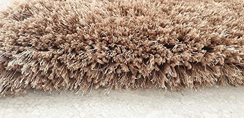 Image of Hand Woven Plain Shagg Collection with 2 Inch Pile Height Carpet for Living Room Size 6x8 Feet Coular Beige