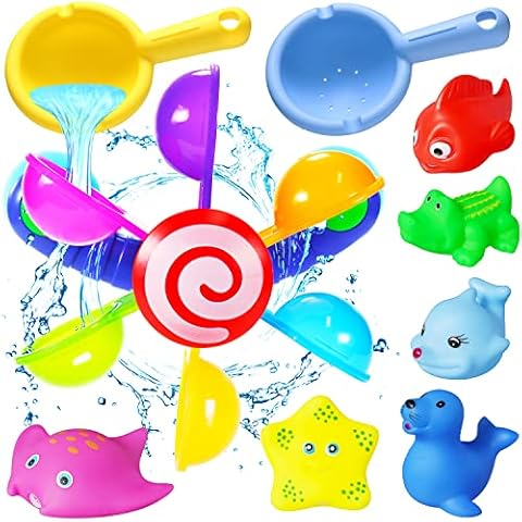 Jiosdo Baby Bath Toys, Whirling Waterfall Bath Toys With Suction Cups, Bathtub Water Toy and 6 Floating Animal Toy, Baby Shower Bath Toy Kids Bath Toys for 1 2 3 4+ Year Old Boy Girl Toddler Children Cover