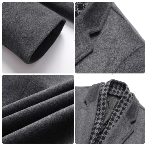 Image of PRIJOUHE Mens Wool Trench Coat Winter Hooded Pea Coat Long Jacket Overcoat