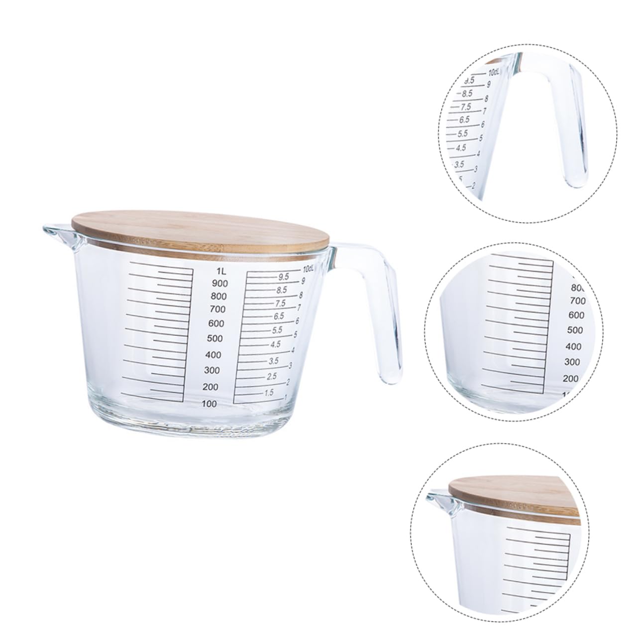 Mobestech Hitzebeständiger Glasmessbecher Mit Holzdeckel Borosilikatglas Messbecher Mit Skala Mikrowellengeeignet Langlebig Und Vielseitig Für Küche Und Backen Geeignet
