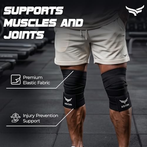 Image of Xtrim Knee Support Wrap for Men & Women, 2 Mtr Long, Set of 2, Black | Knee Stabilizer, Knee Bands for Sports, Squats and Heavy Lifting