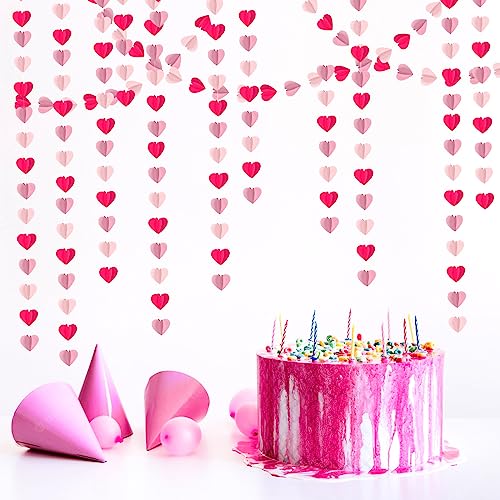 Rose Hot-Pink Party-Decorations 3D-Heart Garland - 39Ft Girl Birthday Flamingo Baby Shower Hanging Paper Streamers Banner,Engagement Wedding Bachelorette Valentines Day Decor Ouruola #TOP3
