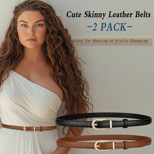 2 Pack Skinny Belts for Women - Gold Buckle, Synthetic Leather Belt for Jeans Pants Dresses4