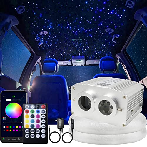 Image of AZIMOM Dual Port 16W Twinkle Bluetooth Fiber Optic Lights Star Ceiling Light Kits 1100pcs*0.03in*13.1ft Fibers Strands Sound Activated RGBW APP /Remote for Car Home Starlight Headliner Decor