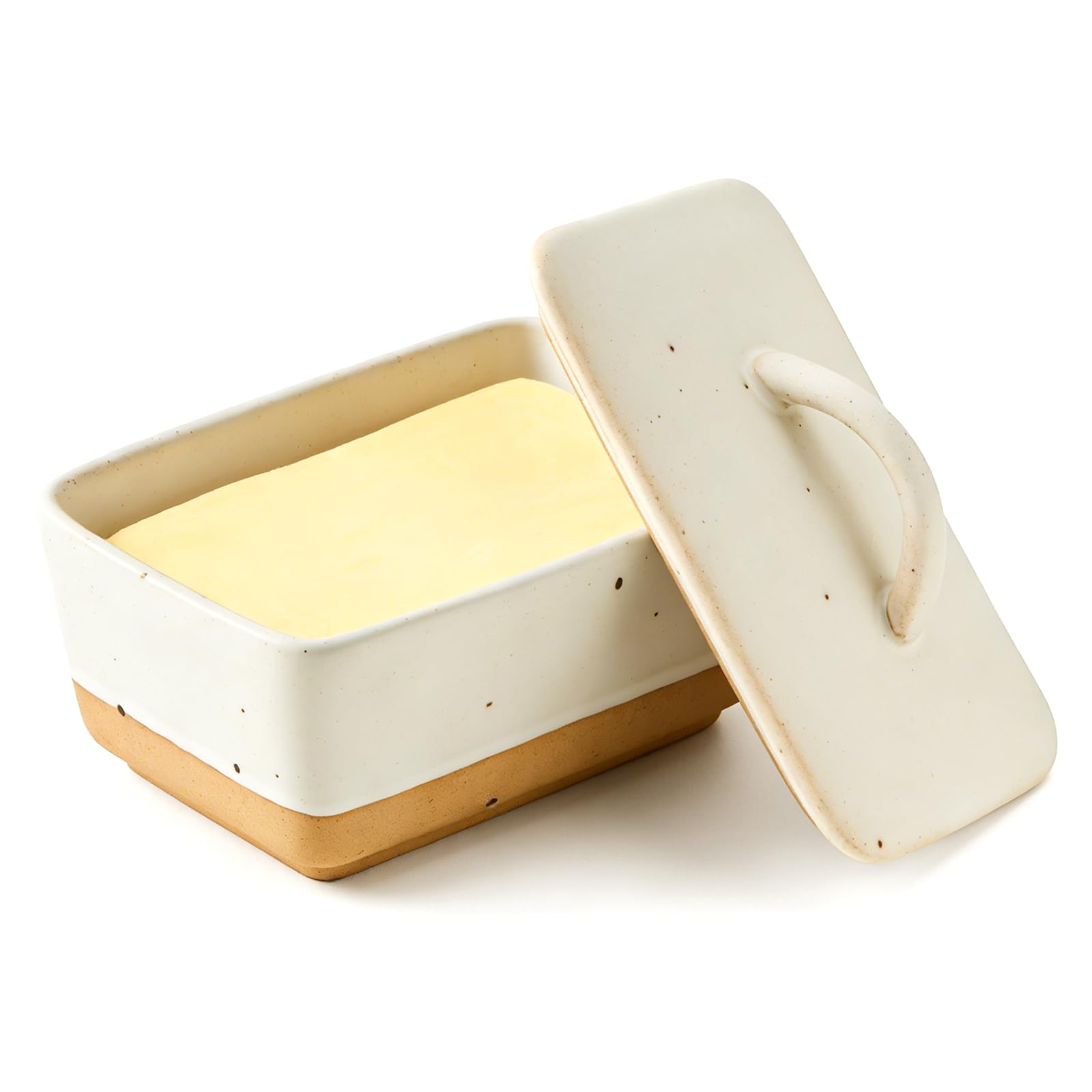 Euablfo Beurrier en céramique avec couvercle - 450 ml - En porcelaine - Style vintage européen - Peut contenir 2 pièces de 250 g de beurre (blanc, taille moyenne