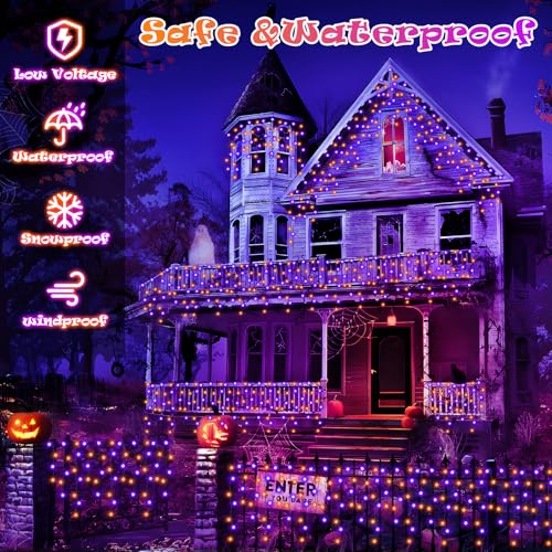 Heceltt 66FT 640LED Orange Purple Halloween Lights Outdoor 8 Modes Plug-in - image 8